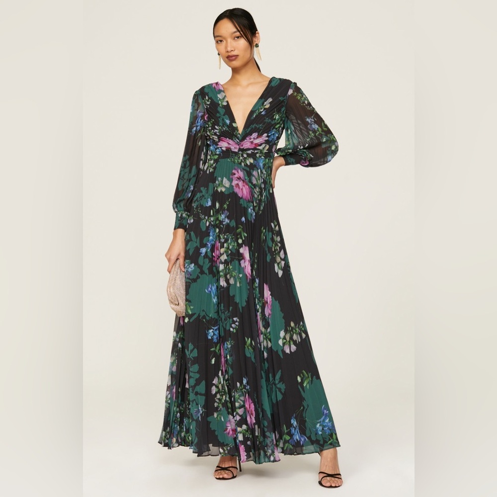 Badgley Mischka Black Floral Long Sleeve Dress